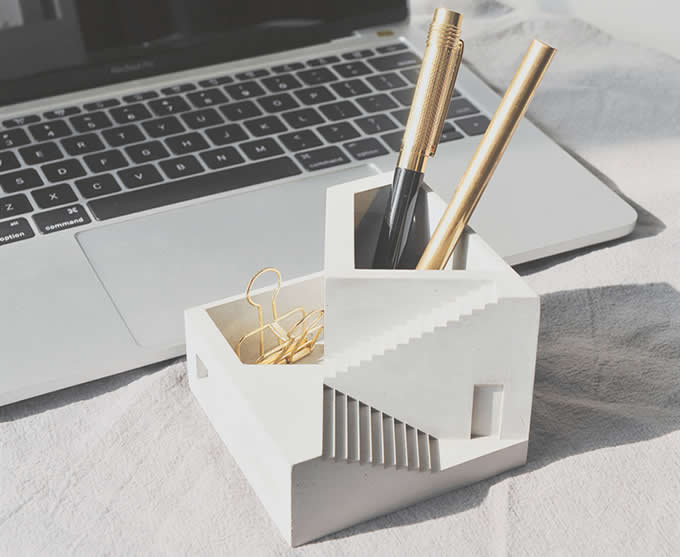 Handmade Concrete Architecture Stairs Pen Holder  Desk Organizer